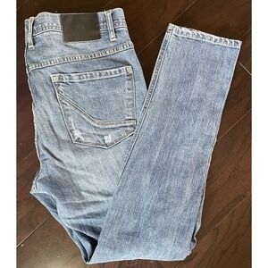 Empyre Verge Jeans Men sz 32 Light Blue Distressed Straight Leg Ripped Denim